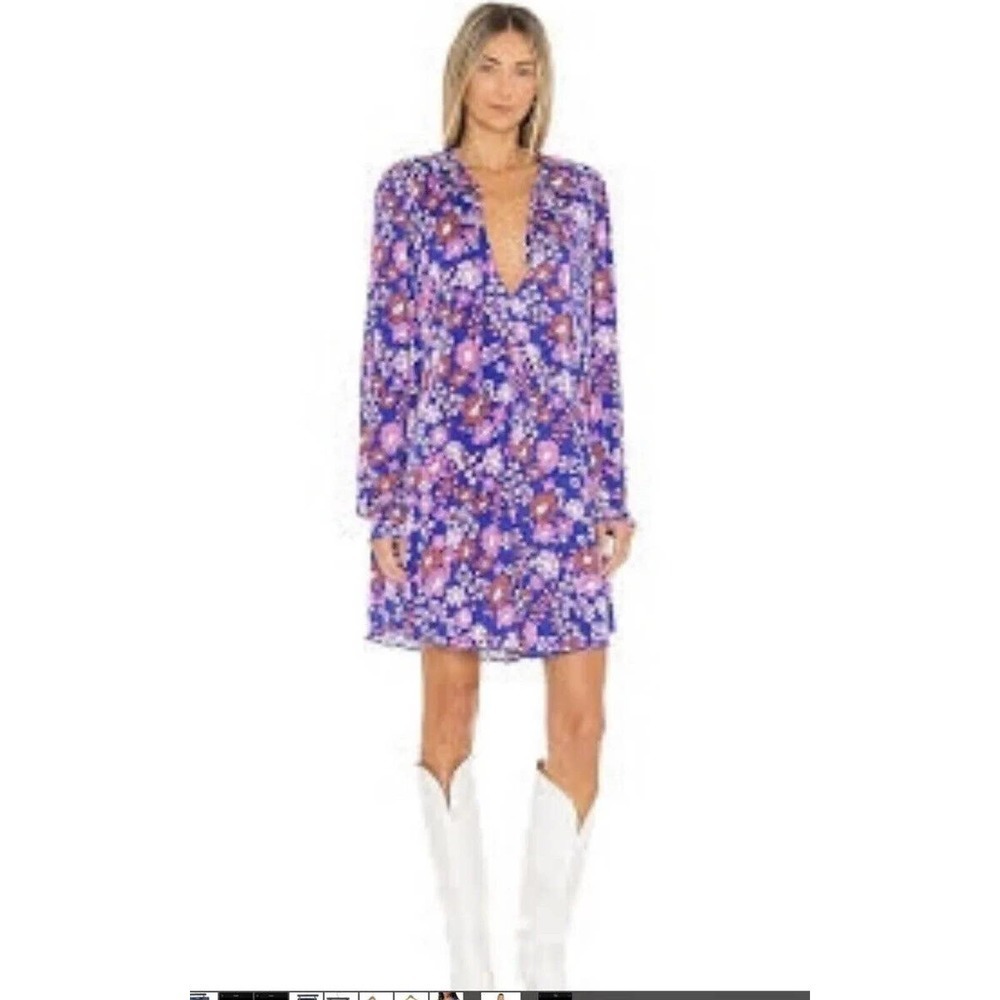 Free People Daisy Jane Mini Dress Botanical Combo Floral Tie Neck Size Small